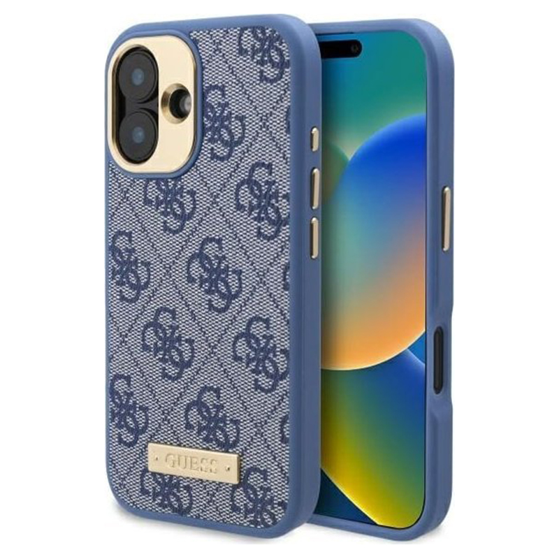 Калъф за iPhone 16 Plus - Guess Hardcase 4G Logo Plate MagSafe (GUHMP16MU4GPRB) - Син