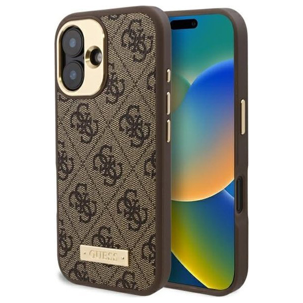 Калъф за iPhone 16 Plus - Guess Hardcase 4G Logo Plate MagSafe (GUHMP16MU4GPRW) - Кафяв