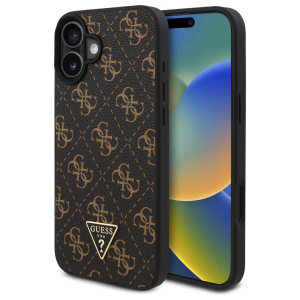 Калъф за iPhone 16 Plus - Guess Hardcase 4G Triangle Metal Metal Logo (GUHCP16MPG4GPK) - Черен