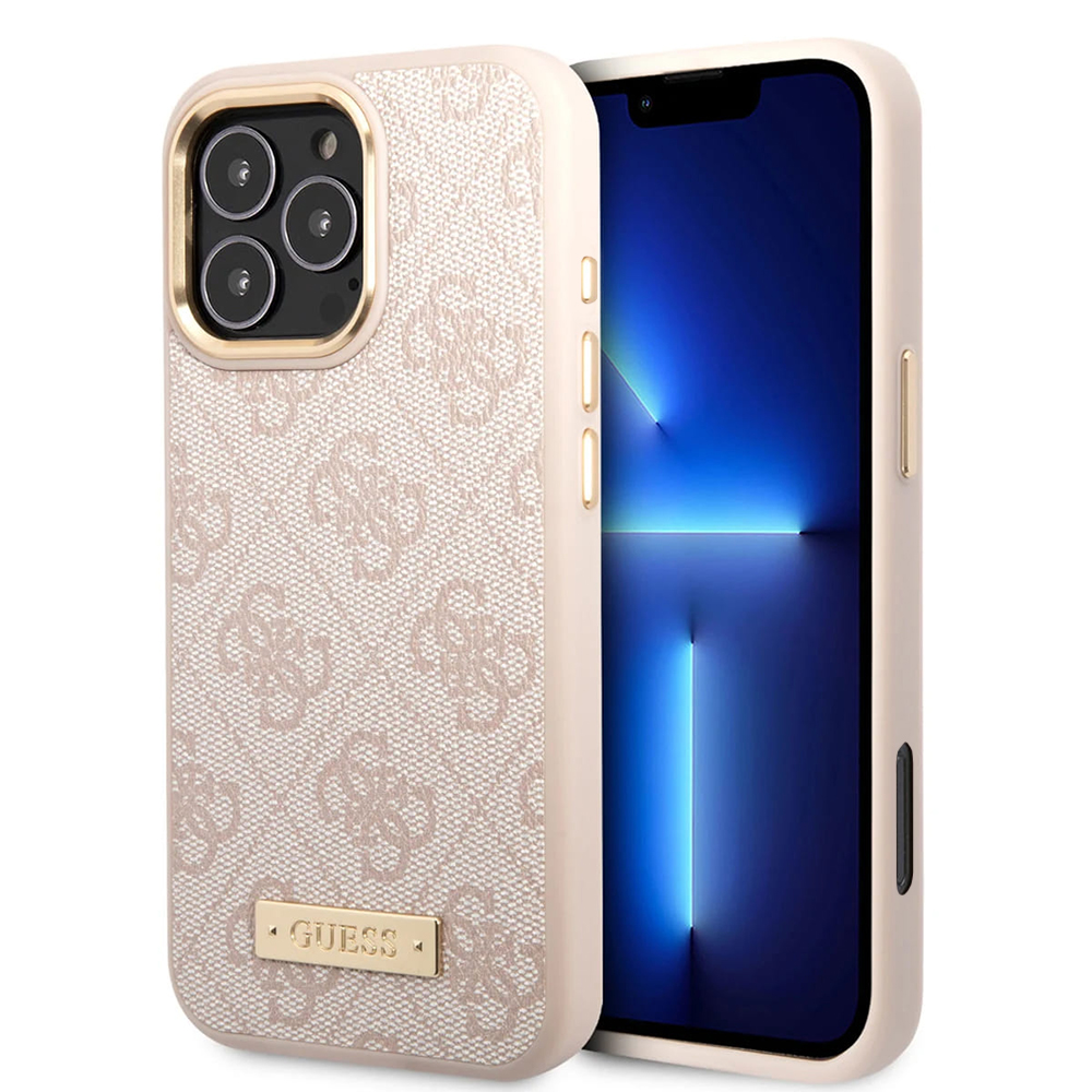 Калъф за iPhone 16 Pro - Guess Hardcase 4G Logo Plate MagSafe (GUHMP16LU4GPRP) - Розов