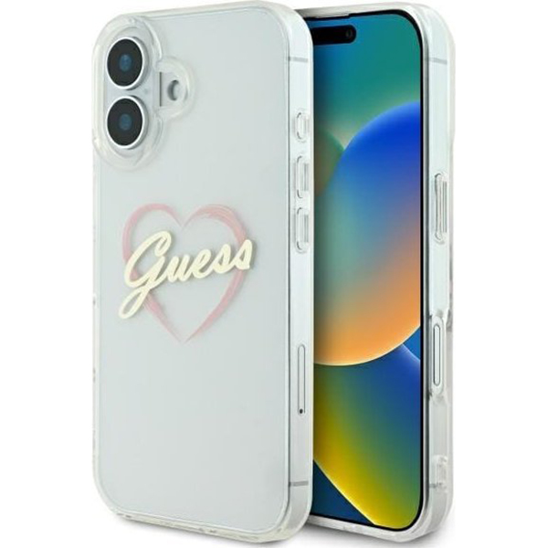 Калъф за iPhone 16 Plus - Guess Hardcase IML Heart (GUHCP16MHMHCHGSPT) - Прозрачен