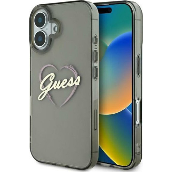 Калъф за iPhone 16 Plus - Guess Hardcase IML Heart (GUHCP16MHMHCHGSPK) - Черен
