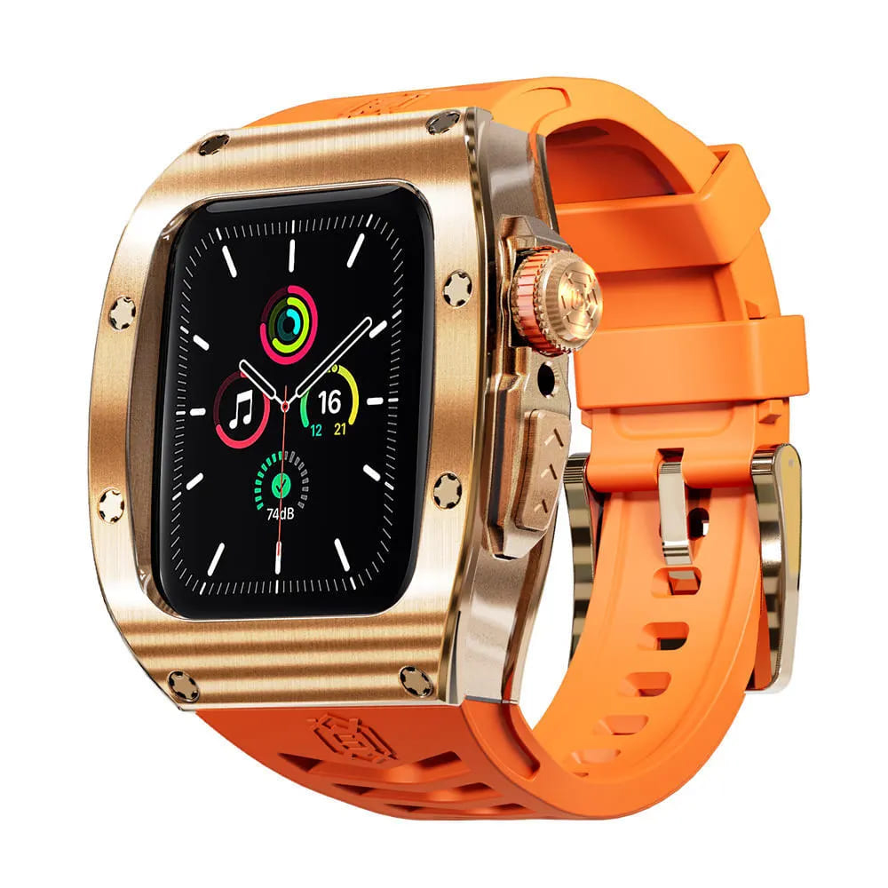 Калъф за Apple Watch 4 / 5 / 6 / SE (44mm) + каишка - ShellBox Waterproof IP68 - Розово злато