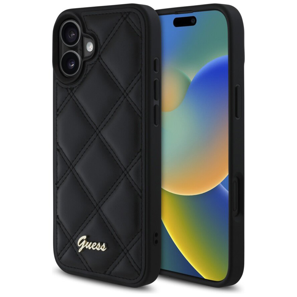 Калъф за iPhone 16 Plus - Guess Quilted Metal Logo (GUHCP16MPSQSQSQSK) - Черен
