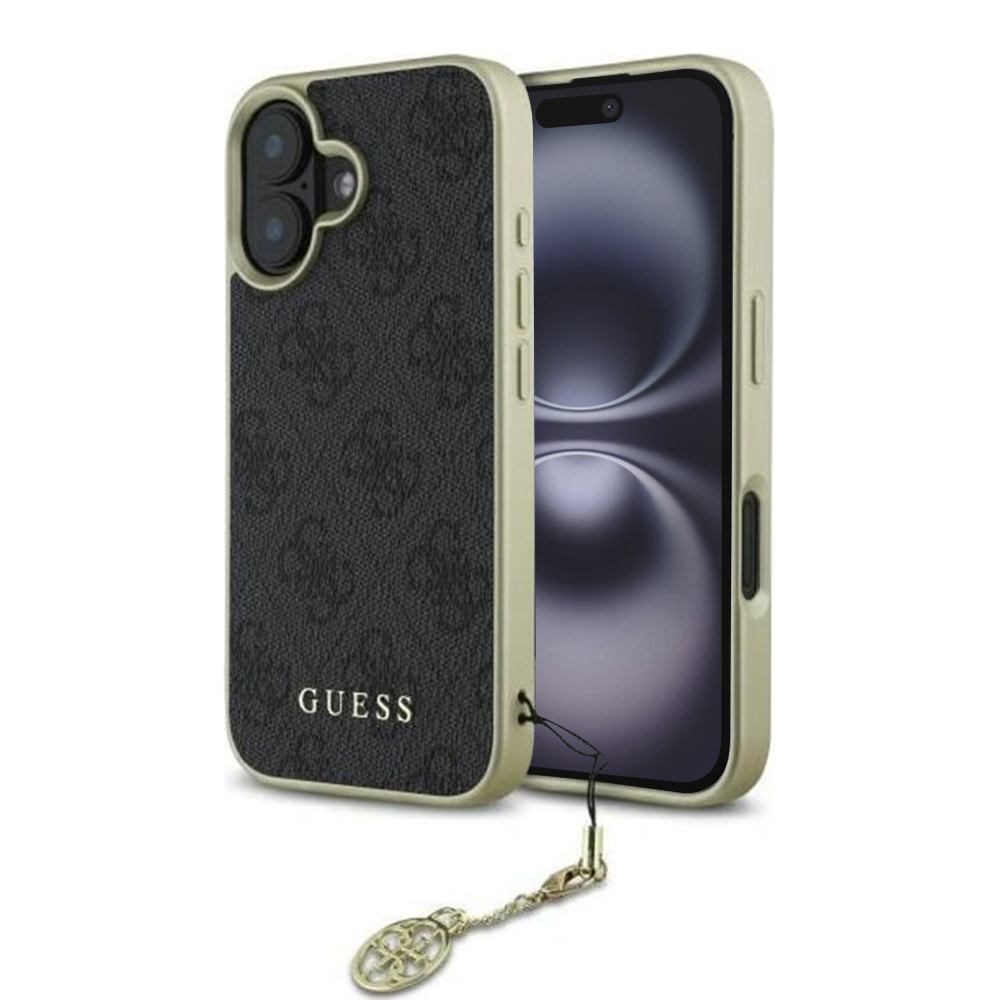 Калъф за iPhone 16 - Guess Hardcase 4G Charms Collection (GUHCP16SGF4GGR) - Черен