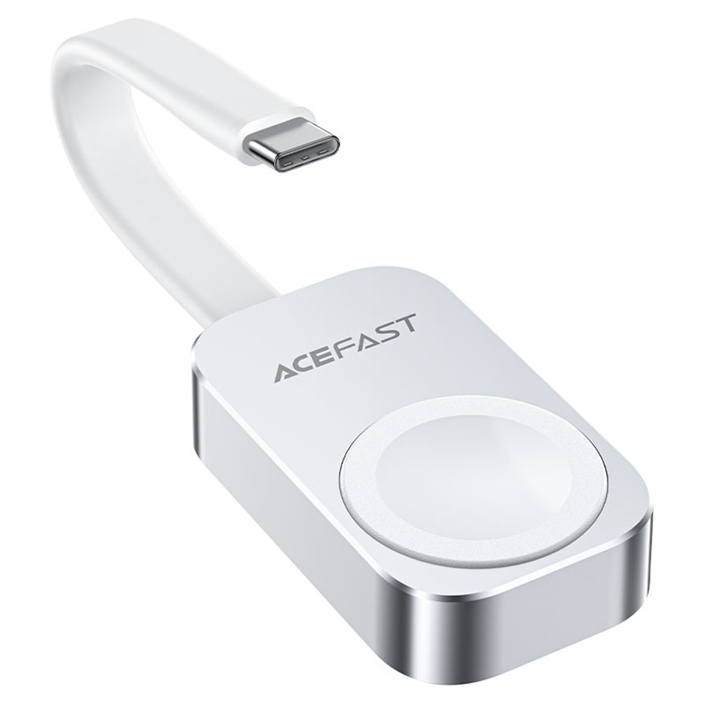 Магнитно зарядно за iWatch, 5W, с Type-C кабел, преносимо - Acefast (E21) - сребристо