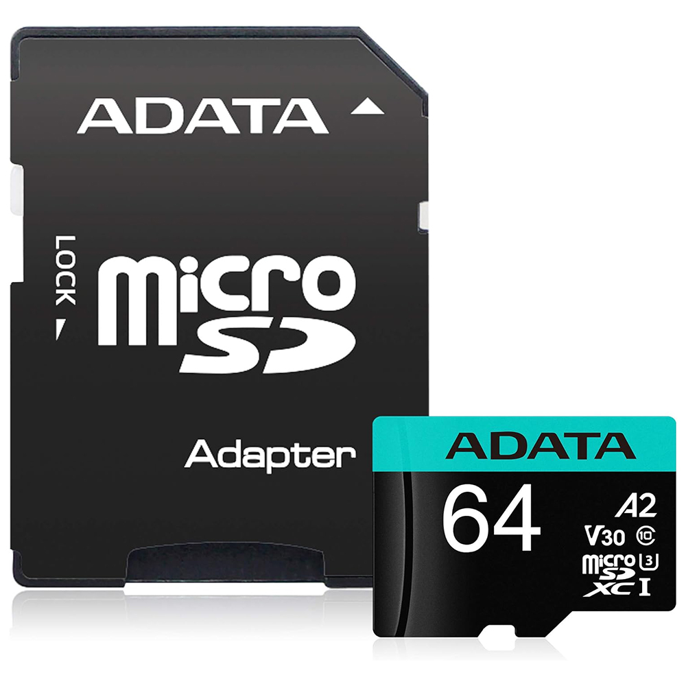 MicroSDHC карта с памет 64GB - Adata (AUSDX64GUI3V30V30SA2-RA1) - Черна