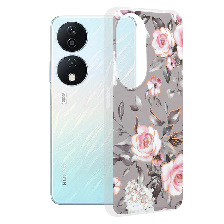 Калъф за Honor X7b / X7b 5G / 90 SMART - Techsuit Marble Series - Bloom of Ruth Сив