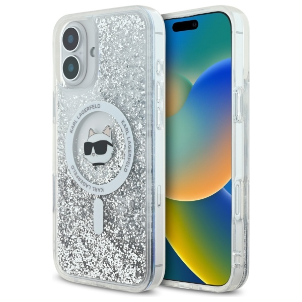 Калъф за iPhone 16 - Karl Lagerfeld Glitter Liquid MagSafe (KLHMP16SLGCHSGH) - Прозрачен Choupette Head