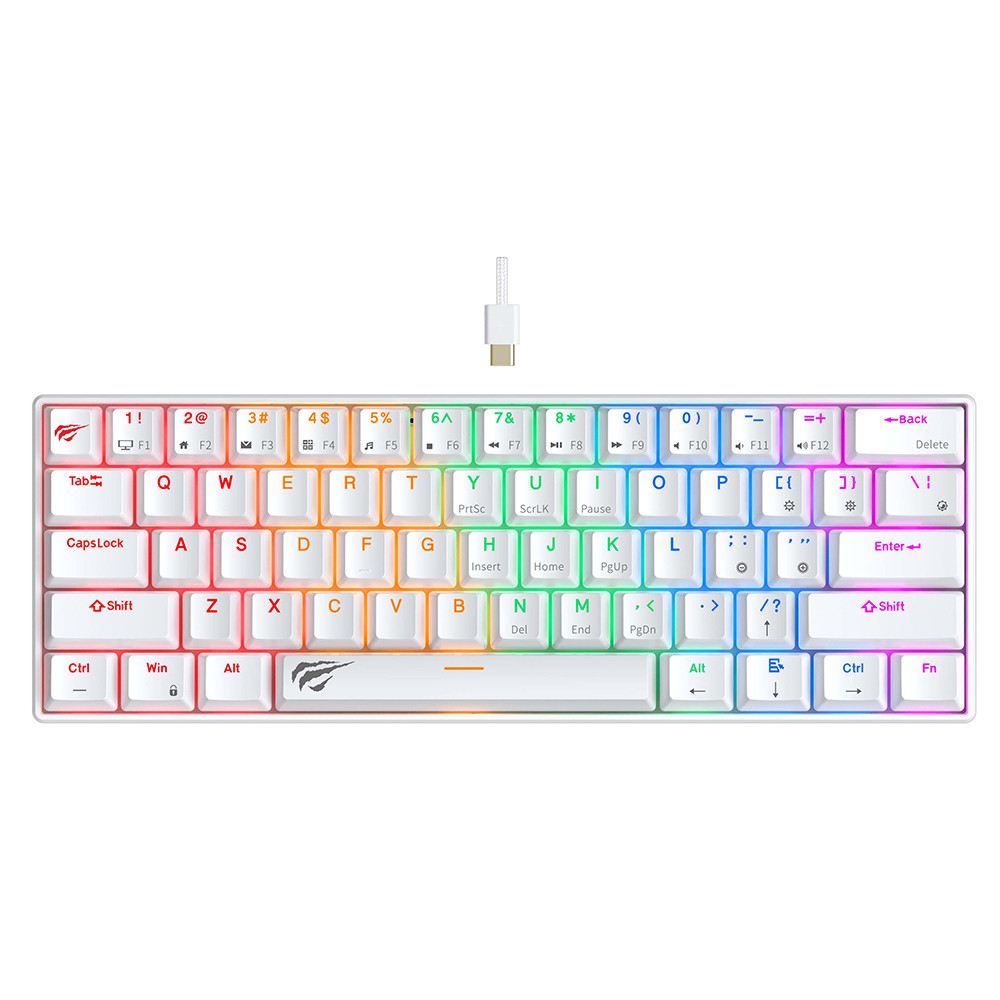 Геймърска клавиатура с RGB светлини 1.8m, 200mA - Havit (KB903L) - бяла