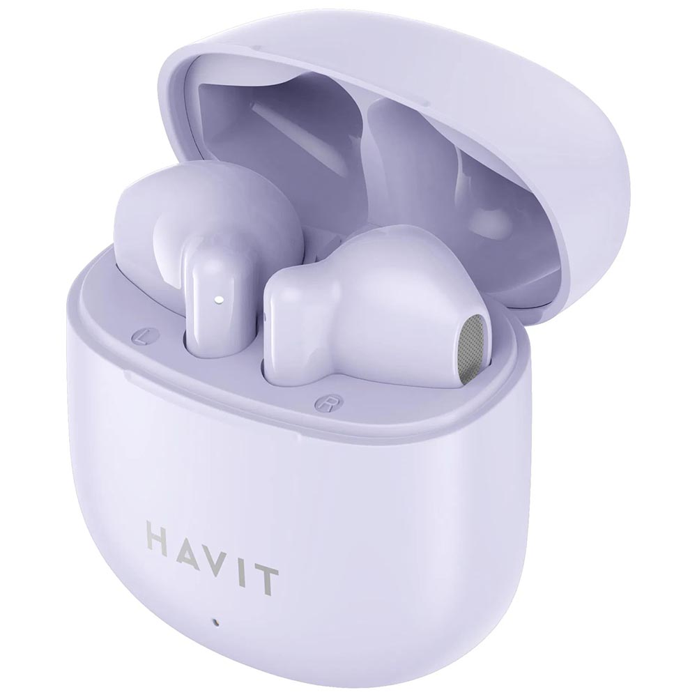Bluetooth 5.3 безжични слушалки, TWS, USB-C, 300mAh - Havit (TW976) - лилави