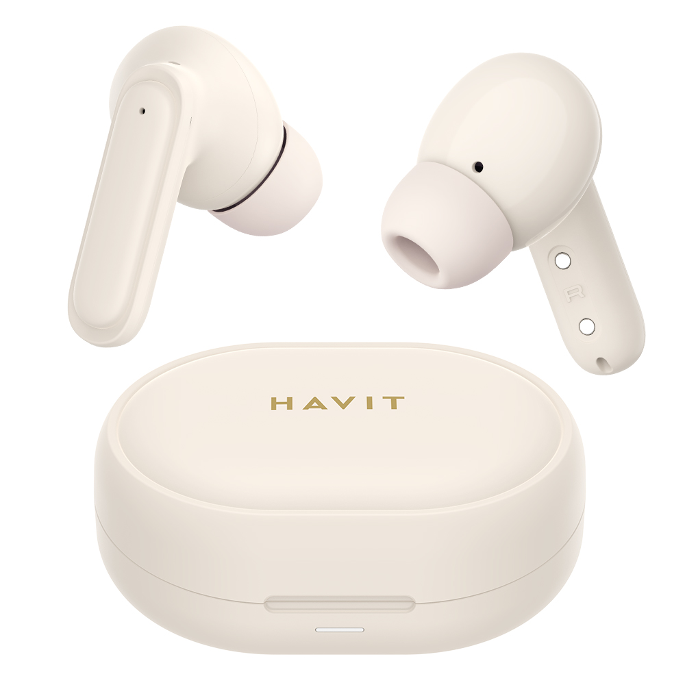 Bluetooth 5.4 TWS, ENC, Type-C, 400mAh - Havit (TW986) - бежов / розов