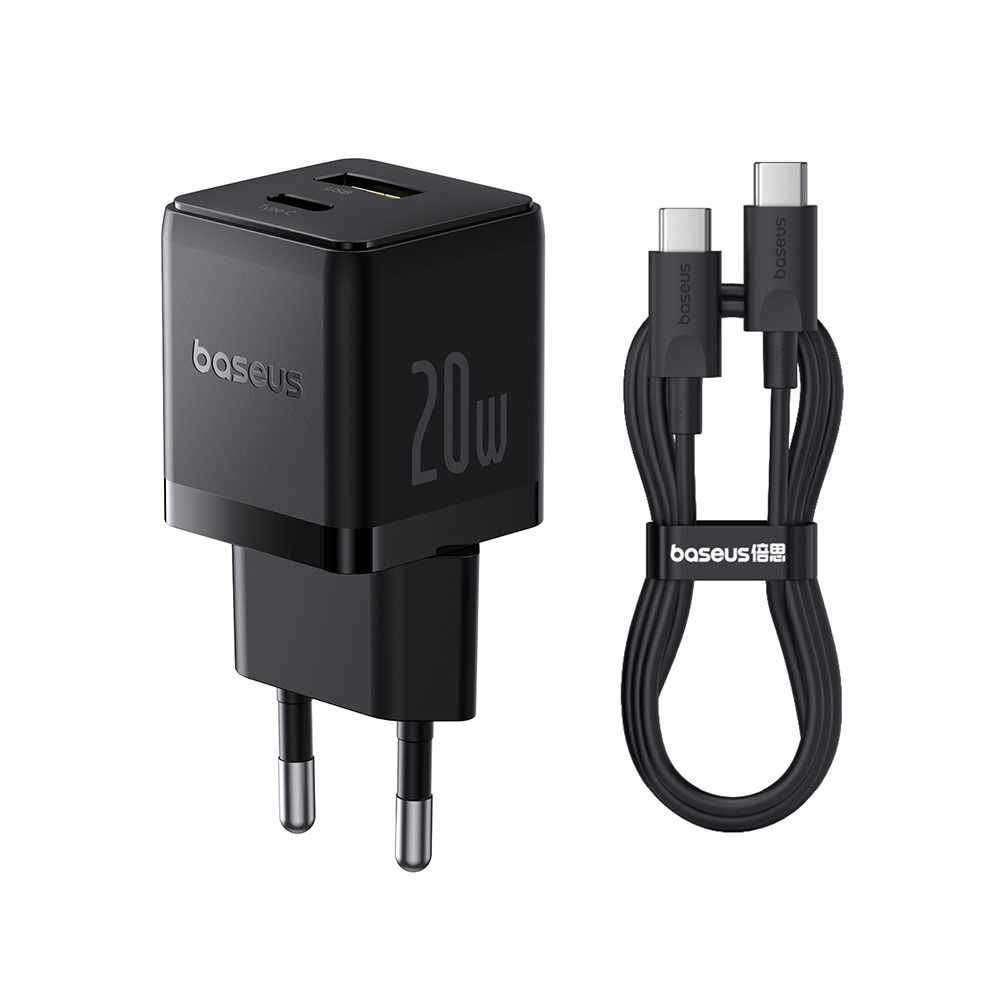 Зарядно EU 20W, USB, Type-C, 1m - Baseus Palm (P10111608113113-01) - Cluster Черен