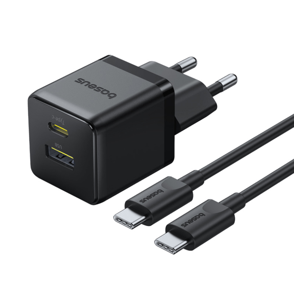 Зарядно устройство за ЕС с кабел Type-C, 1 m, 30 W - Baseus Palm (P1011160A113-01) - Cluster Черен