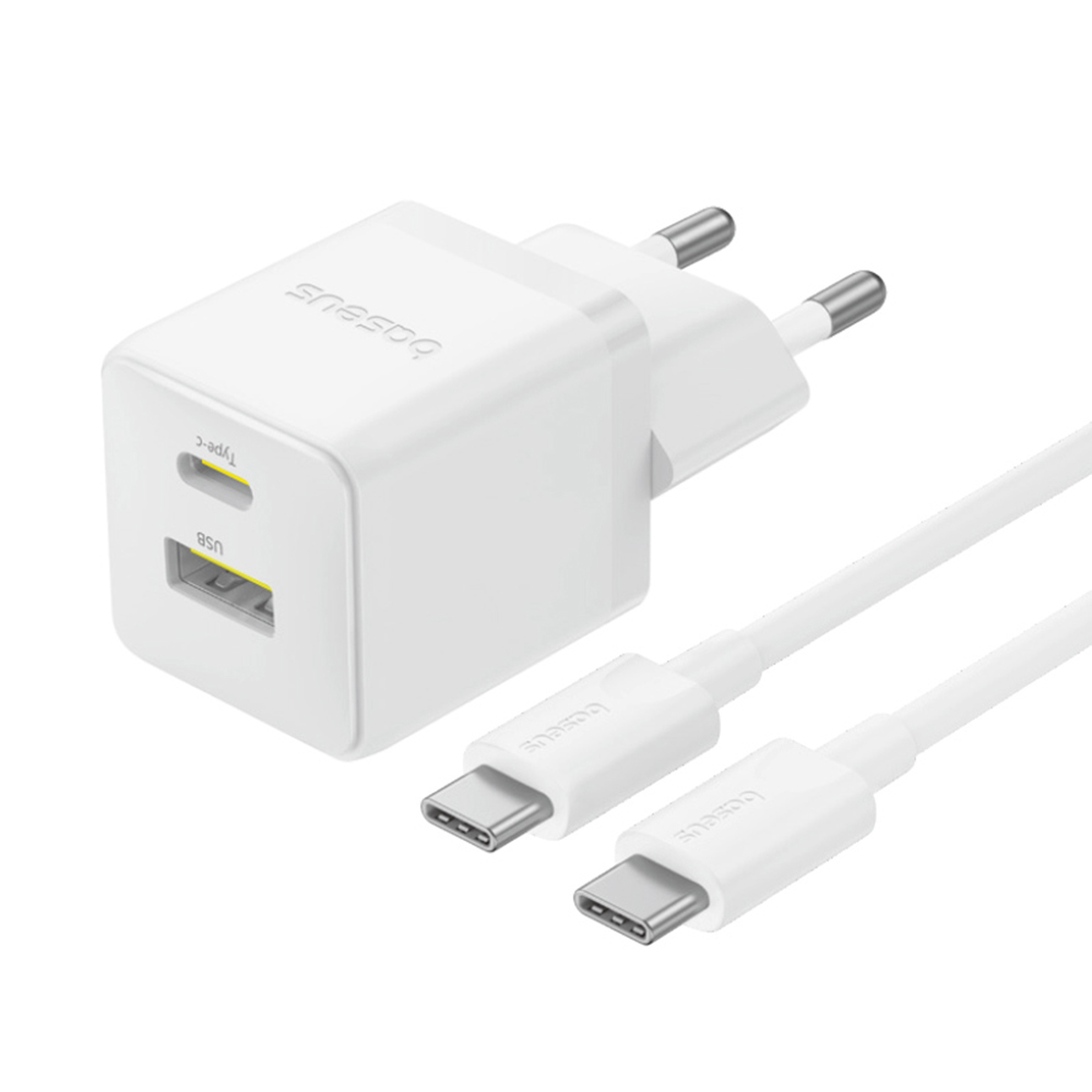 EU зарядно с Type-C кабел, 1m, 30W - Baseus Palm (P1011160A213-01) - Moon Бял