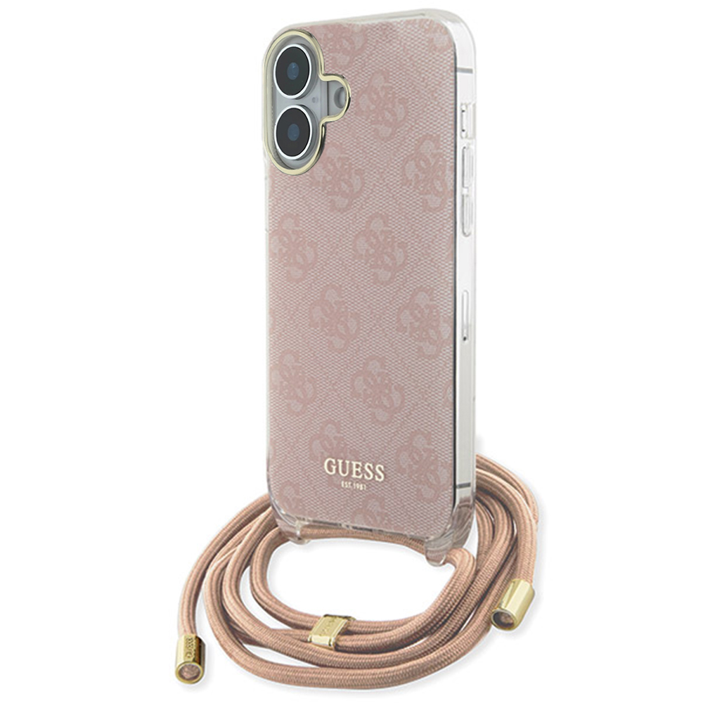 Калъф за iPhone 16 - Guess Crossbody Cord 4G Print (GUHCP16SHC4SEP) - Розов