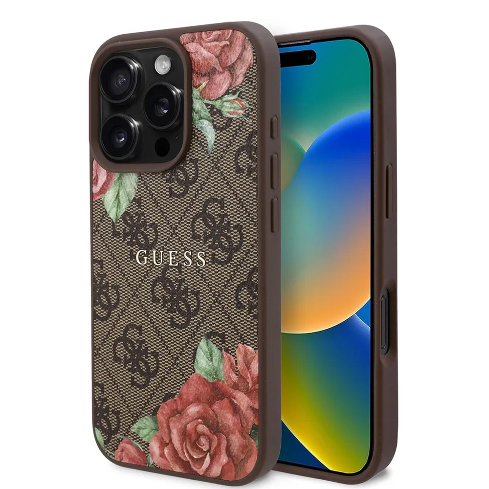 Калъф за iPhone 16 Pro - Guess Hardcase 4G Flower Print Flower Print MagSafe (GUHMP16LP4ROPEMCW) - Кафяв