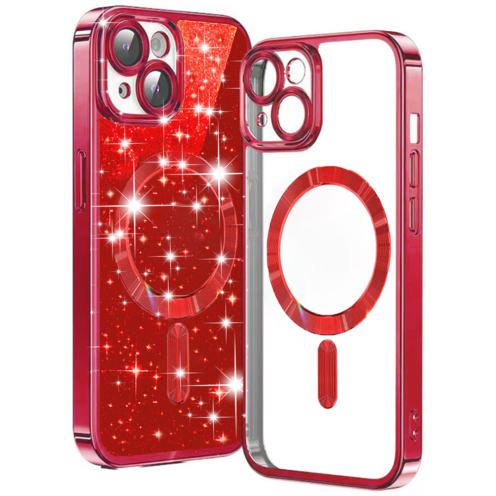 Калъф за iPhone 15 - Techsuit Luxury Glitter MagSafe - Червен