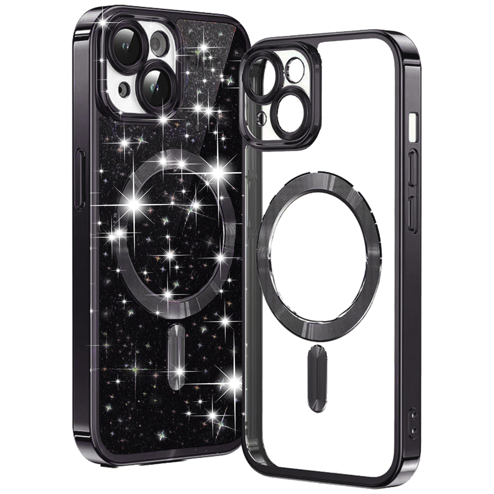 Калъф за iPhone 15 - Techsuit Luxury Glitter MagSafe - Черен