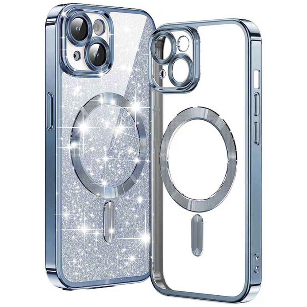 Калъф за iPhone 14 Plus - Techsuit Luxury Glitter MagSafe - Светлосин
