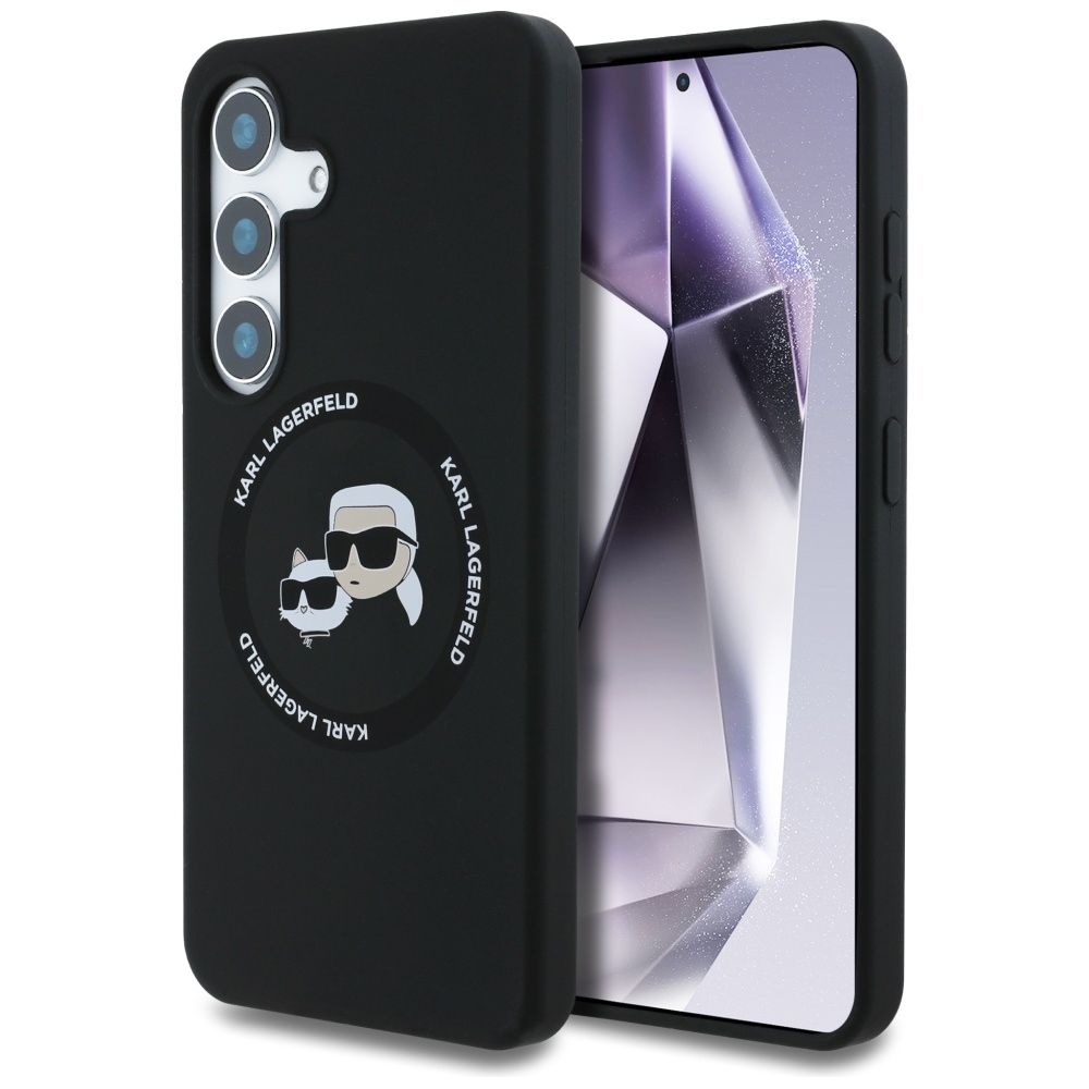 Калъф за Samsung Galaxy S25 - Karl Lagerfeld Silicone Double Heads MagSafe (KLHMS25SSKKCHTCK) - Черен