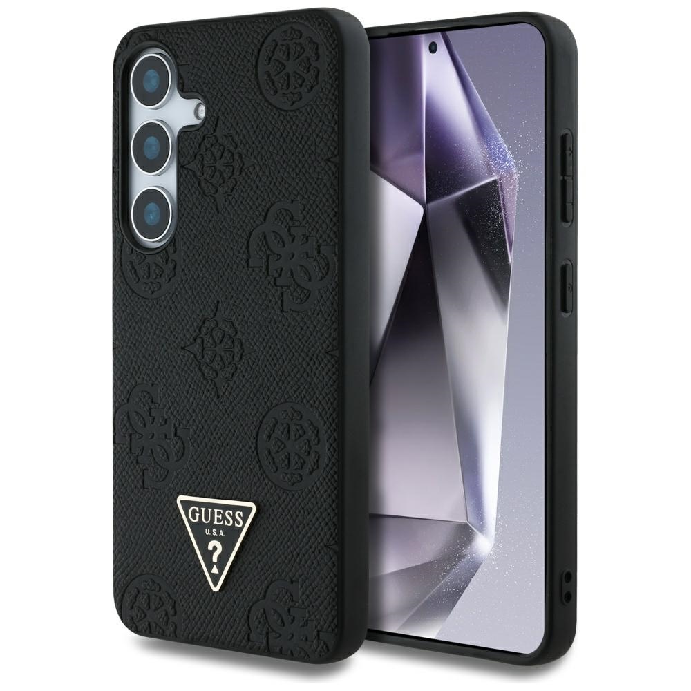 Калъф за Samsung Galaxy S25 - Guess Peony Grained Hot Stamp Hot Stamp Triangle Logo MagSafe (GUHMS25SPGBTMK) - Черен