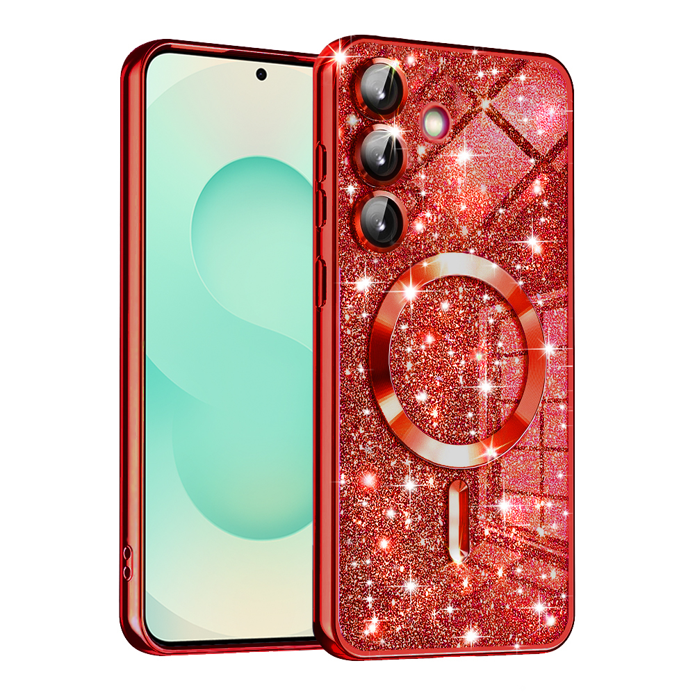 Калъф за Samsung Galaxy S25 Plus - Techsuit Luxury Glitter MagSafe - Червен