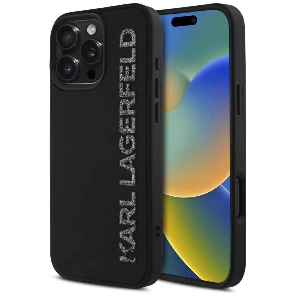 Калъф за iPhone 16 Pro - Karl Lagerfeld 3D Design (KLHCP16LRBKKGVVCK) - Гумено удължено блестящо лого