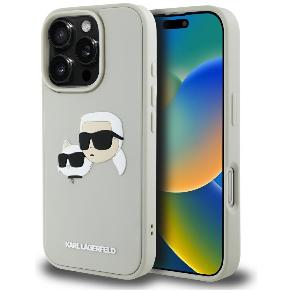 Калъф за iPhone 16 Pro - Karl Lagerfeld 3D Design (KLHCHCP16LRBCBCKCHLE) - Бежов Rubber Karl&Choupette