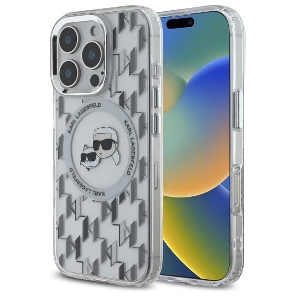 Калъф за iPhone 16 Pro - Karl Lagerfeld IML MagSafe (KLHMP16LHMCKMMHT) - Прозрачен монограм Karl&Choupette Head