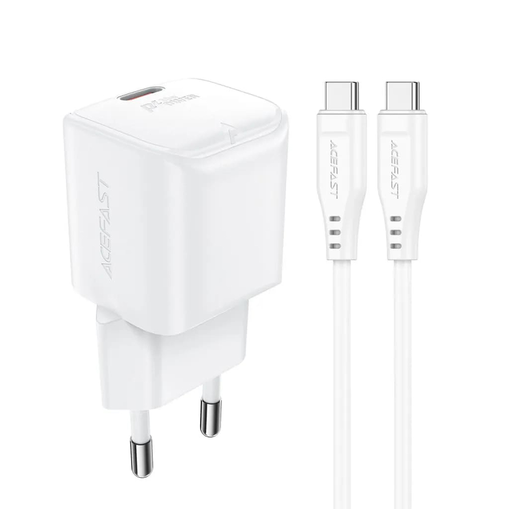 30W, Type-C, GaN, 30W, Захранване с USB-C кабел - Acefast (A77) - Бял