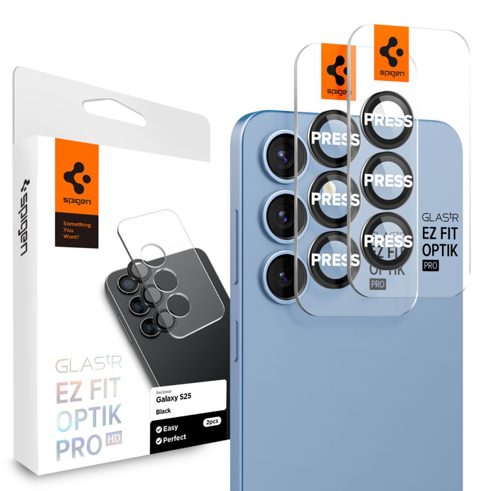 Фолио за камера Samsung Galaxy S25 Plus (комплект 2) - Spigen Glas.tR Optik EZ Fit Pro (AGL09088) - черно