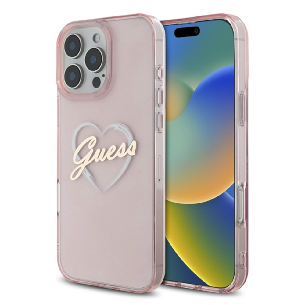 Калъф за iPhone 16 Pro Max - Guess Hardcase IML Heart (GUHCP16XHCHGSPP) - Розов