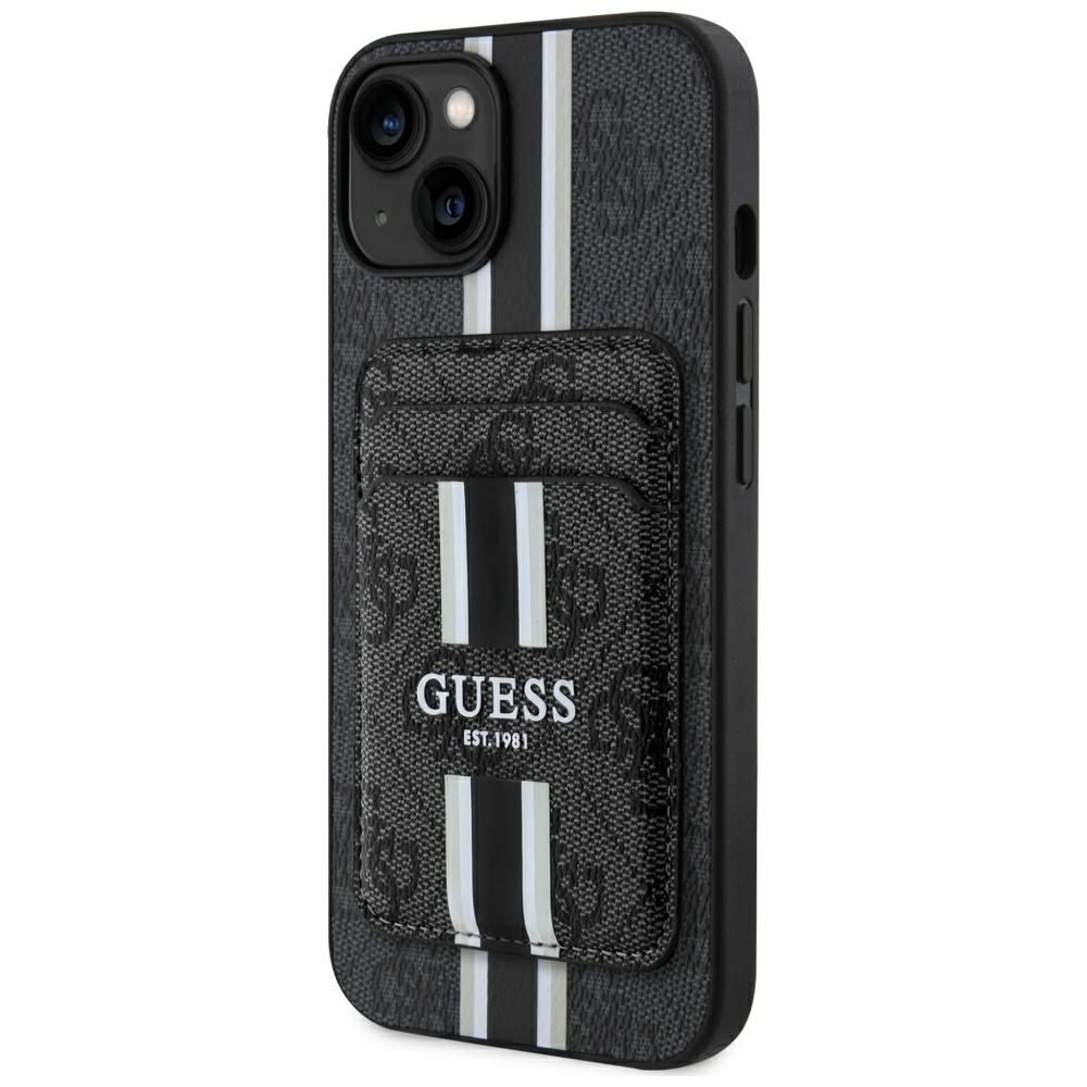 Калъф за iPhone 15 - Guess Cardslot 4G Stripes MagSafe (GUBPHCPCP15SP4RPSK) - Черен