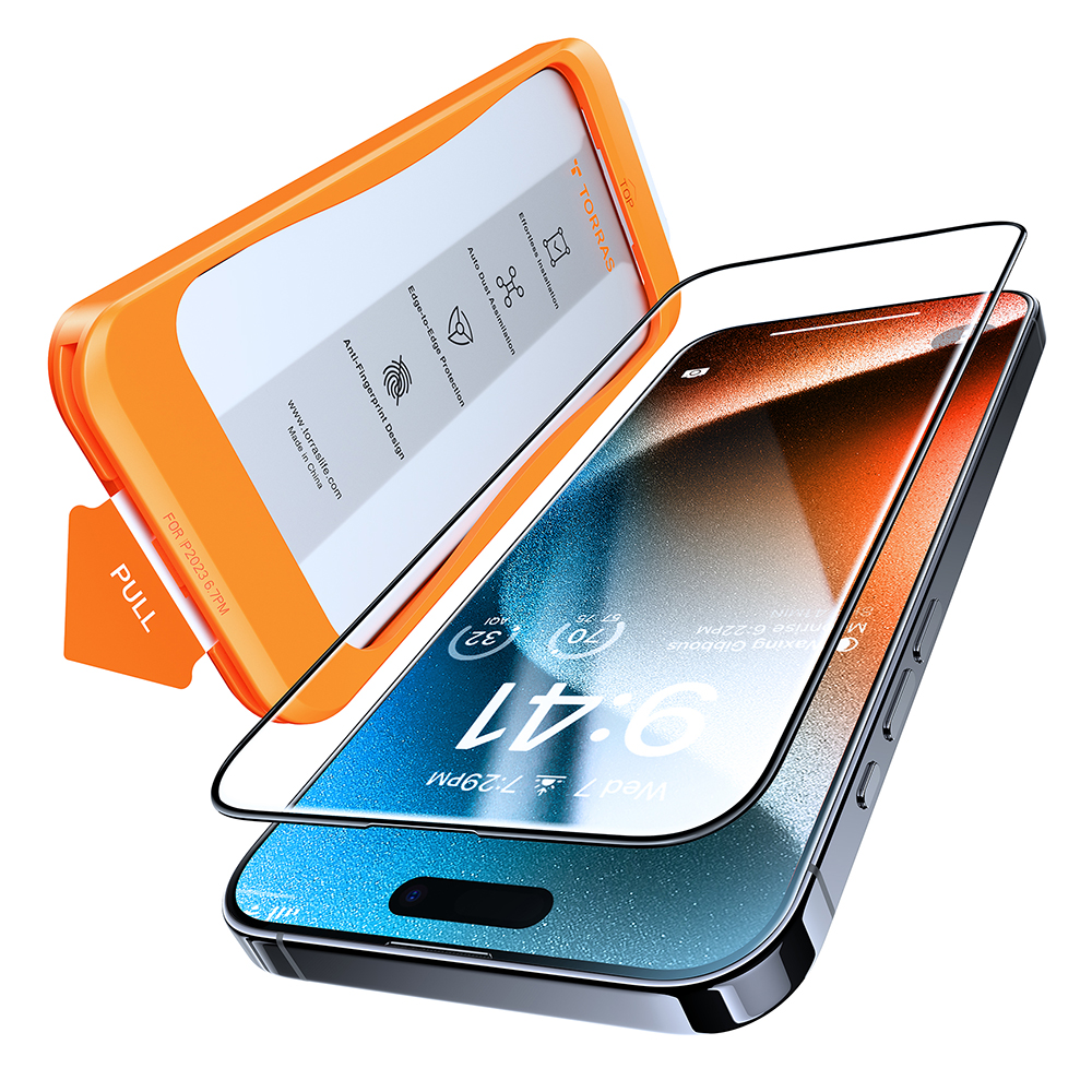 Калъф за iPhone 15 Pro - Torras GlassGo Tempered Screen Protector - Черен