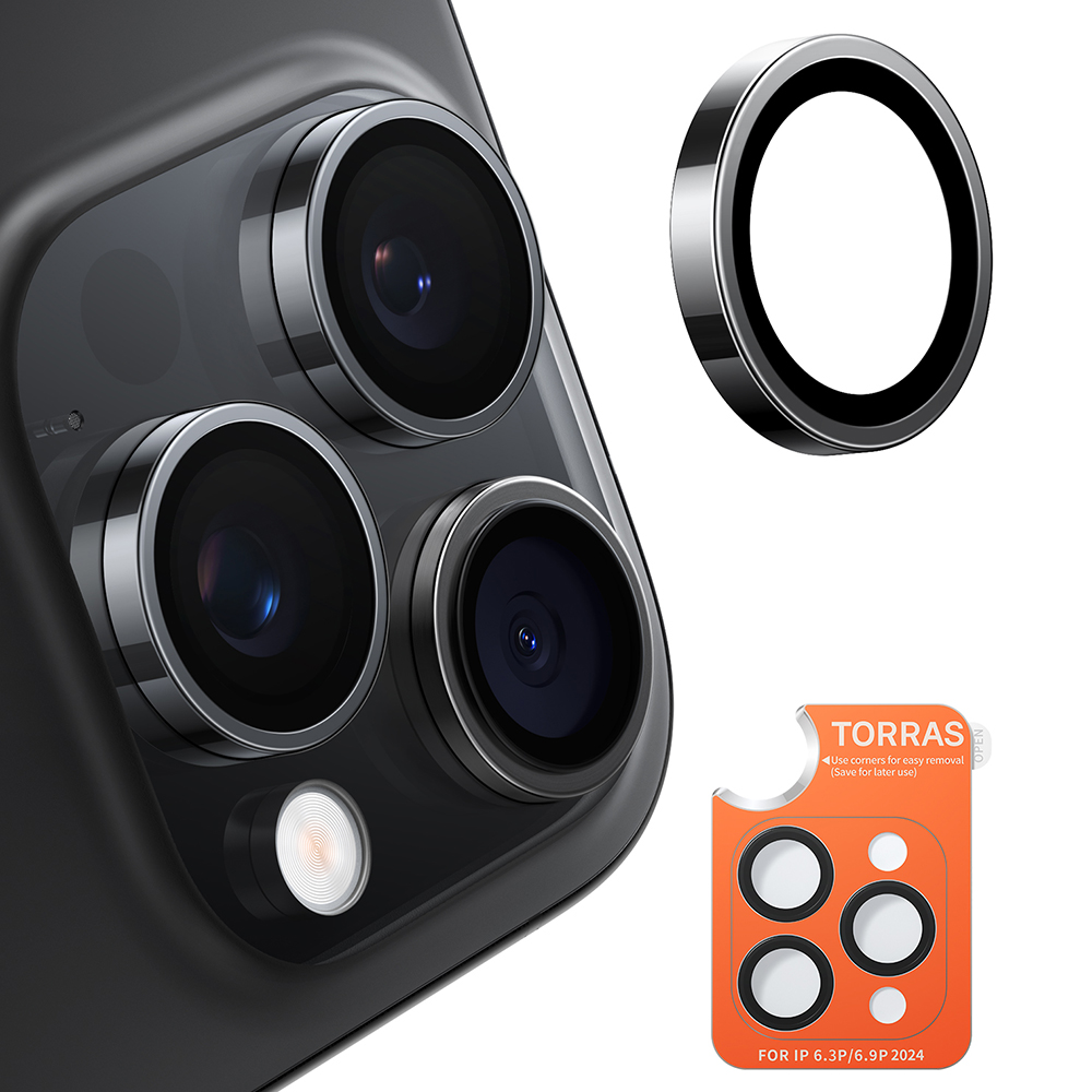 Калъф за камера за iPhone 16 Pro / iPhone 16 Pro Max - протектор за камера Torras Lensguard - Черен