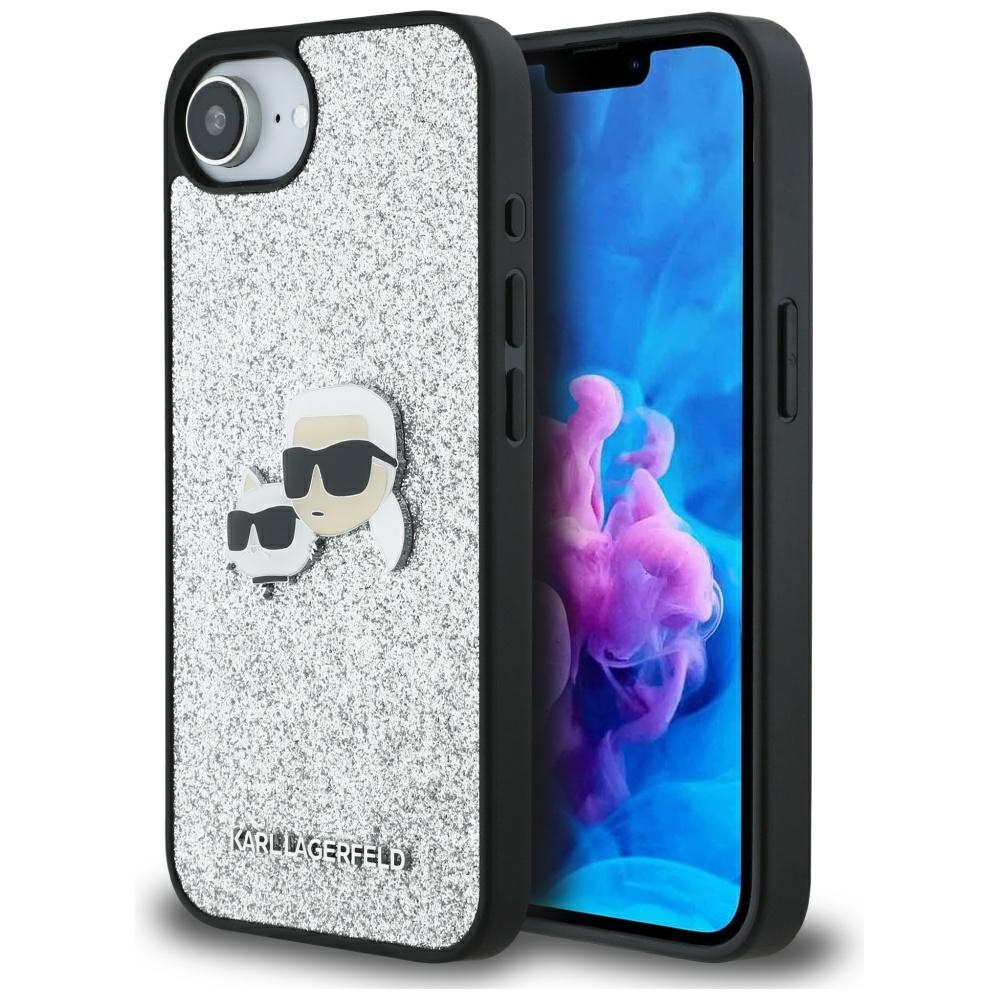 Калъф за iPhone 16e / iPhone 17e - Karl Lagerfeld Hardcase Glitter Fixed (KLHCPSE4PFGGKCPS) - Сребрист Karl&Choupette Head