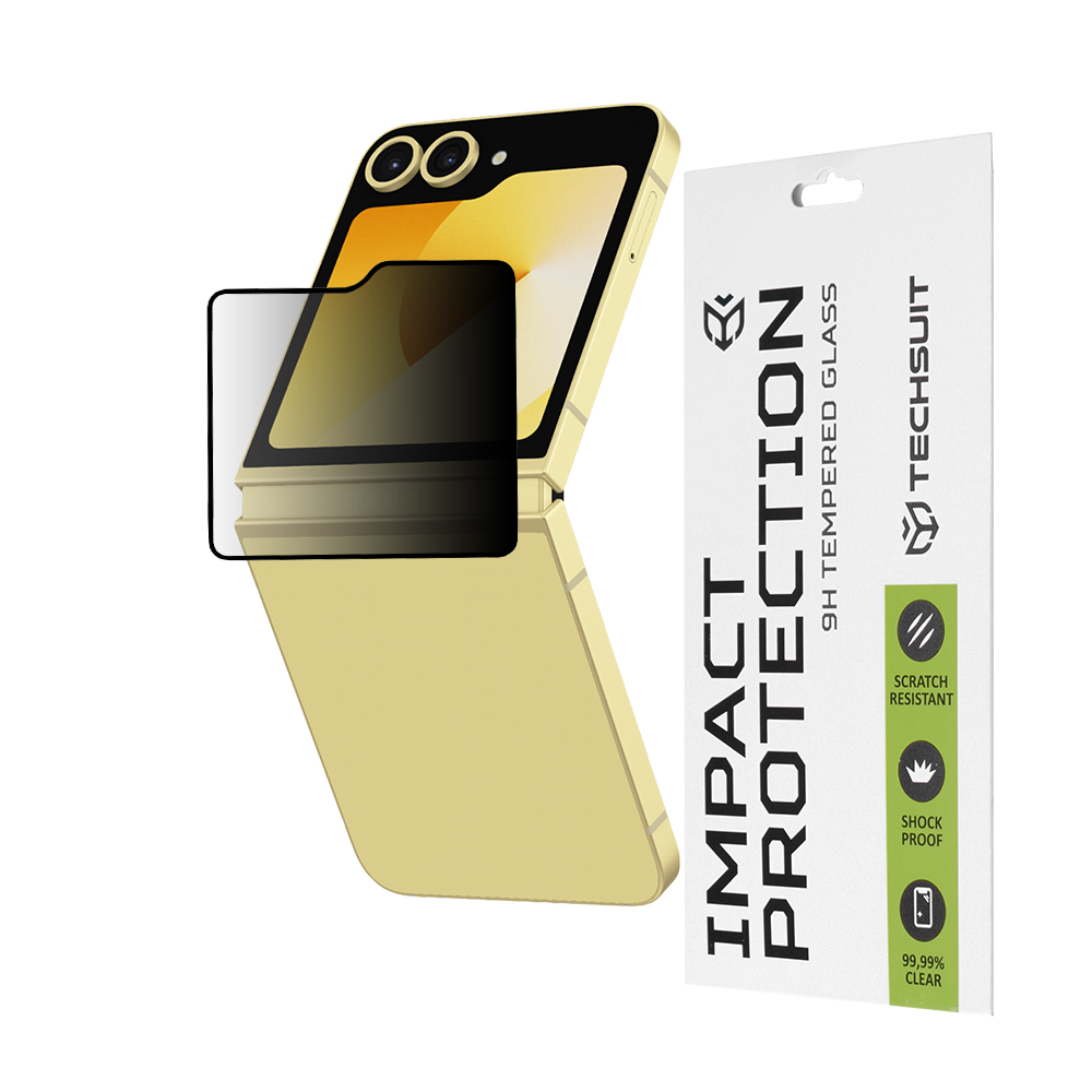 Капак за Samsung Galaxy Z Flip6 / Flip7 FE - Techsuit 111D Privacy Full Glue [външен екран] - Черен