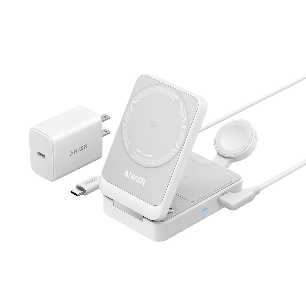 Захранваща станция 3в1, 15W + зарядно устройство Priza + кабел Type-C - Anker (B2557321) - Бял