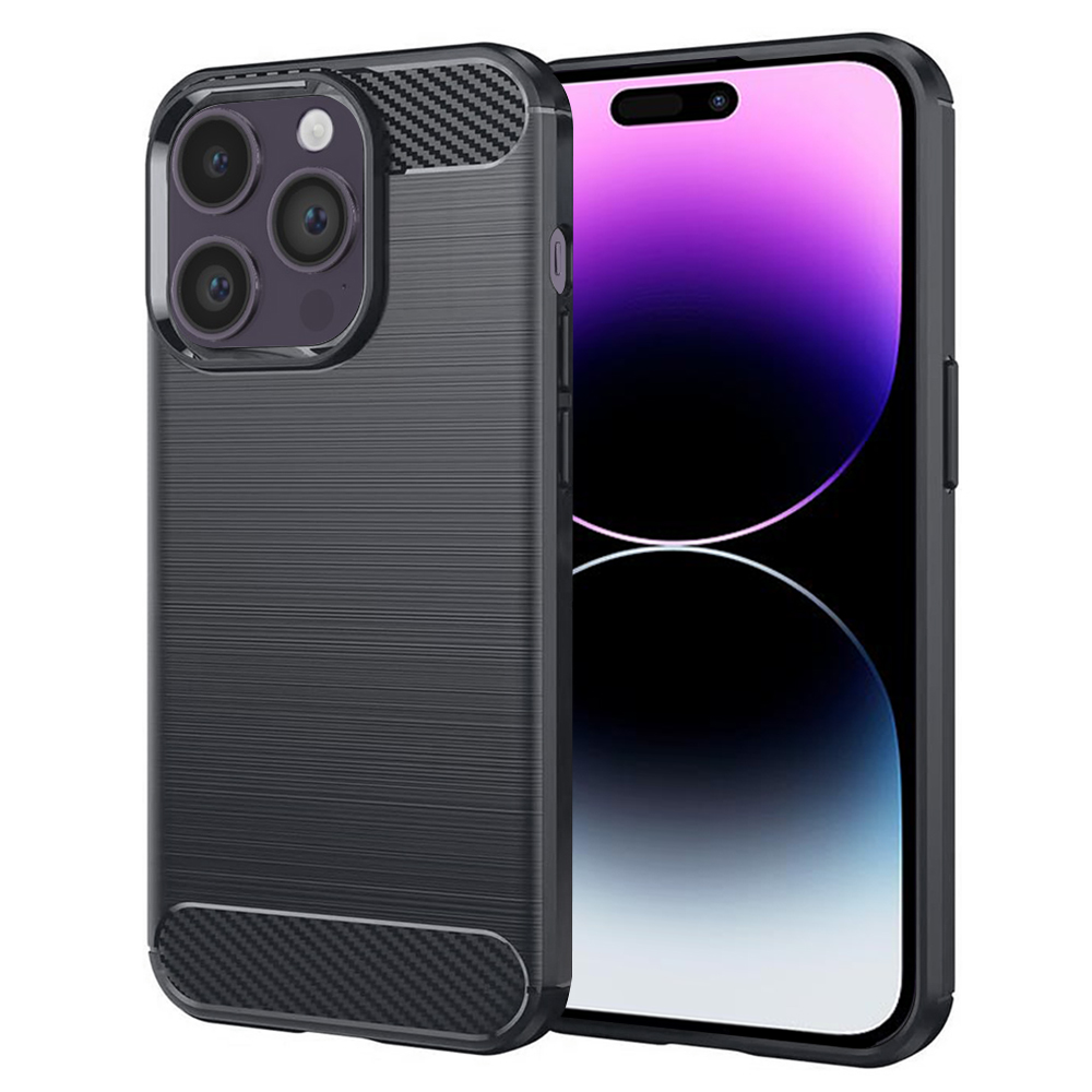 Калъф за iPhone 14 Pro Max - Techsuit Carbon Silicone - Черен