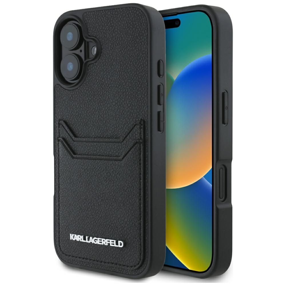 Калъф за IPhone 16 - Karl Lagerfeld Hardcase Grained Leather Cards Slots (KLHCP16SPKHPORPK) - Metal Elong