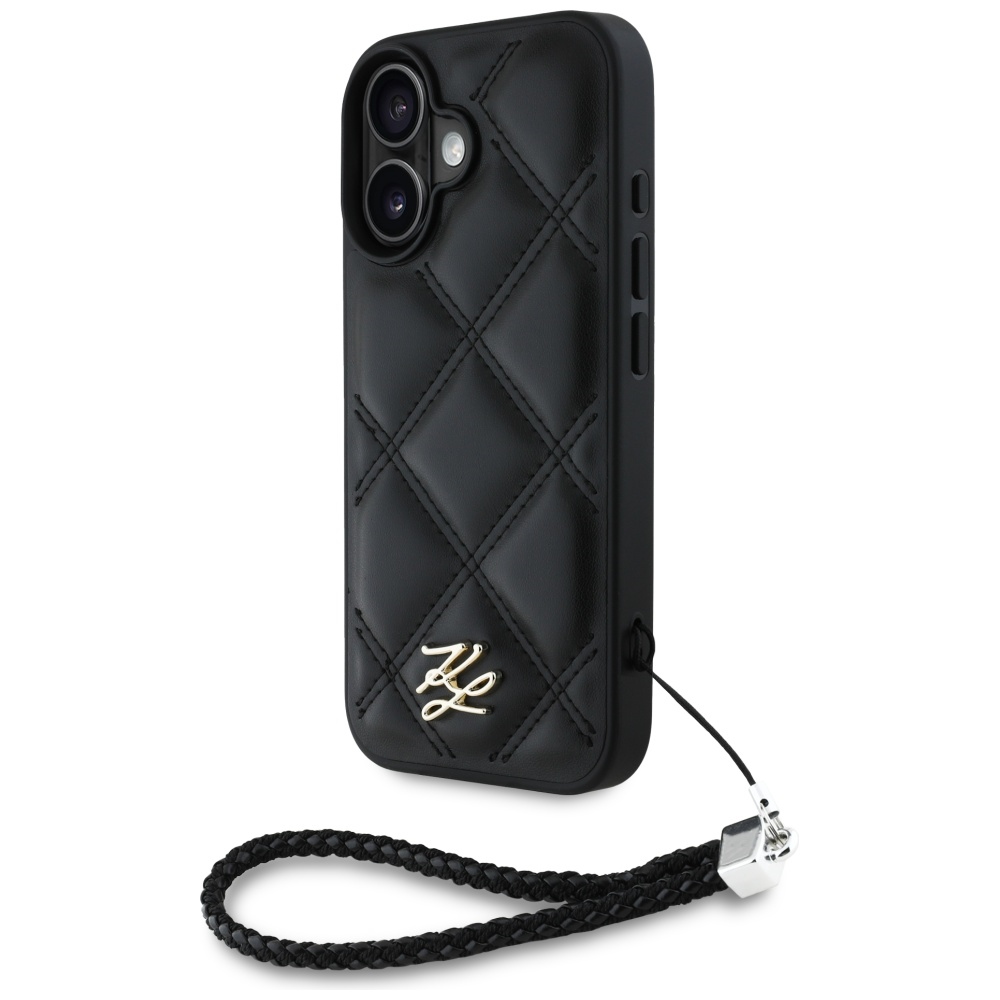 Калъф за iPhone 16 - Karl Lagerfeld Quilted Initial Logo & Chain Strap (KLHCHCP16SPSQSKSKLSMSK) - Черен