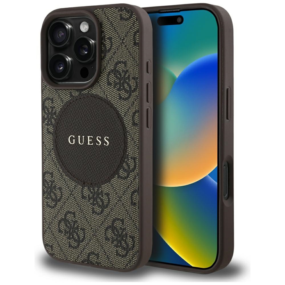 Калъф за iPhone 16 Pro - Guess 4G Circle Classic Classic Logo MagSafe (GUHMP16LP4PGRSGW) - Кафяв