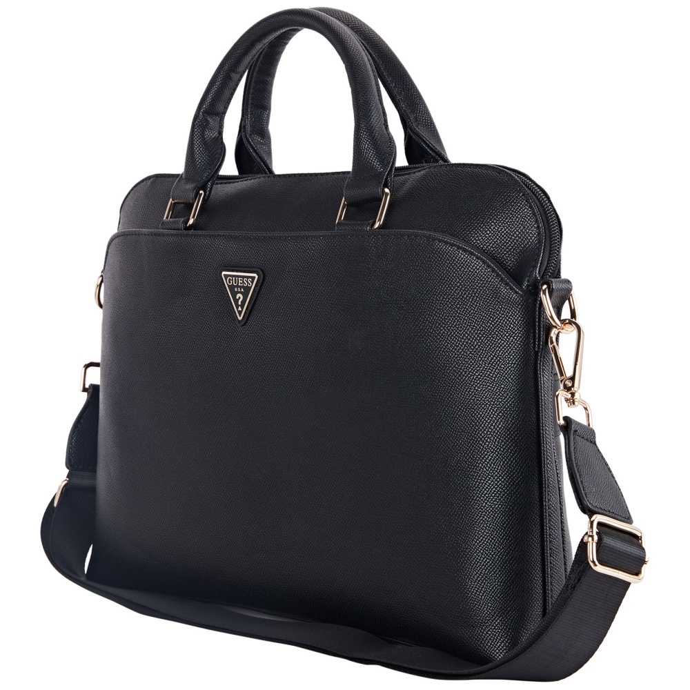 Регулируема чанта за лаптоп 15" с цип - лого Guess PU Grained Triangle (GUCB15PGPGTSPSK) - черна