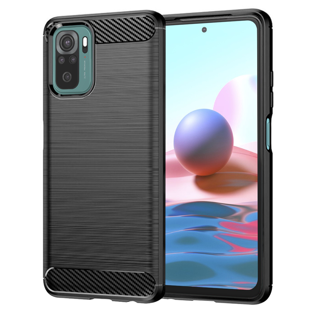 Калъф за Xiaomi Redmi Note 10 4G / Note 10S / Poco M5s - Techsuit Carbon Silicone - Черен