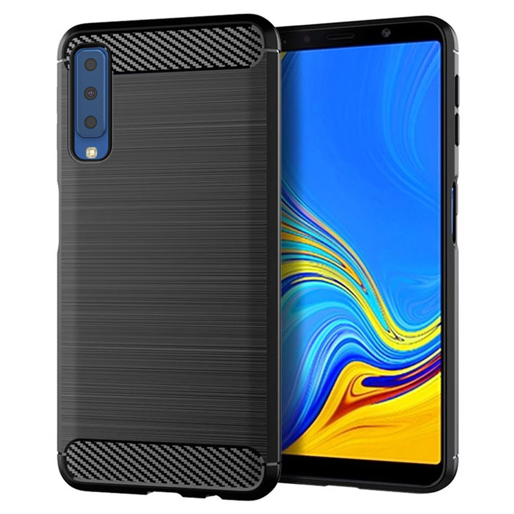 Калъф за Samsung Galaxy A7 2018 - Techsuit Carbon Silicone - Черен