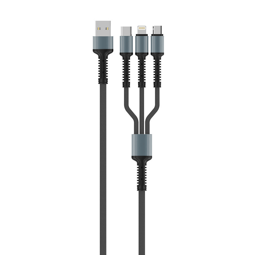 4в1 универсален кабел, USB, Type-C, Lightning, Micro-USB, 20W, 1.2m - ColorWay (CW-CBU3003-GR) - Сив