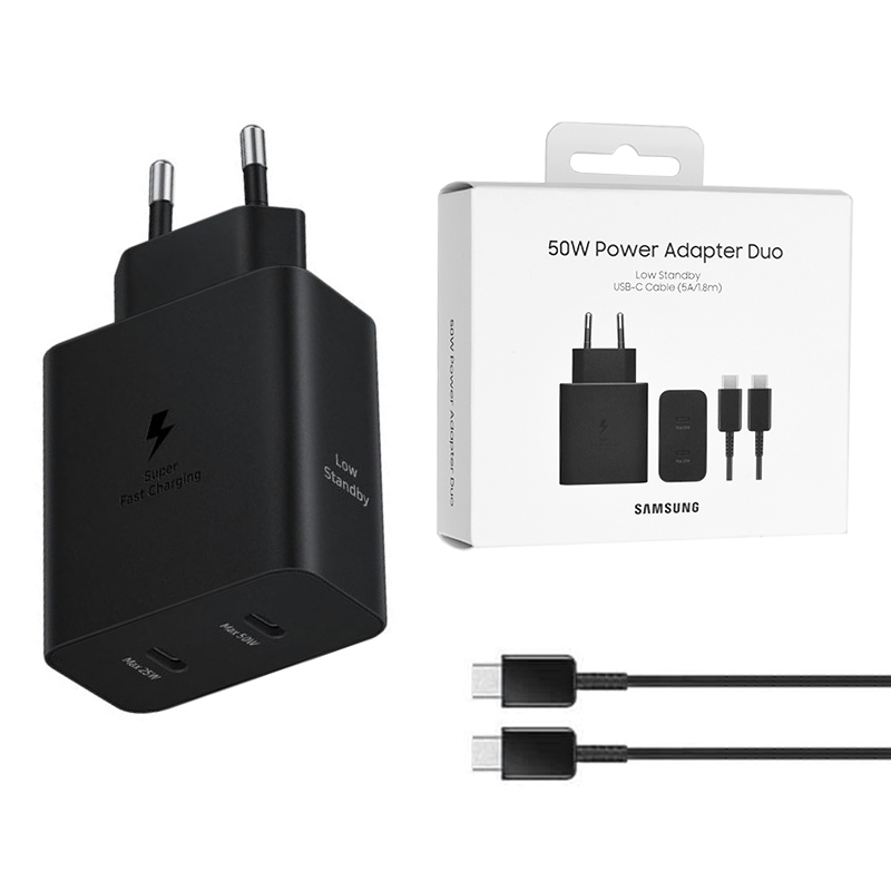 Зарядно USB-C, 50W + кабел - Samsung (EP-T5020XBEGEU) - черно (блистерна опаковка)