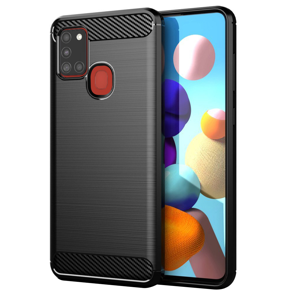 Калъф за Samsung Galaxy A21s - Techsuit Carbon Silicone - Черен