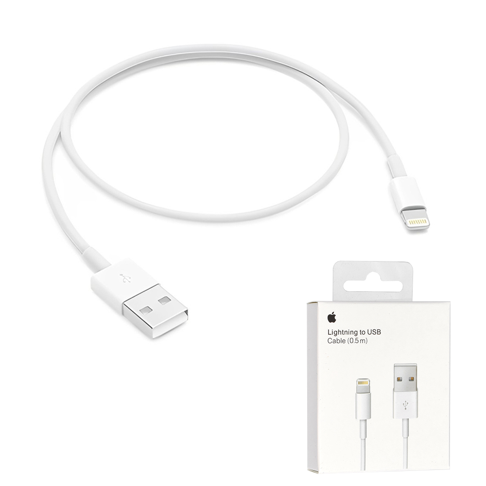 Кабел за дата Lightning към USB оригинален, 0,5 м - Apple A1511 (ME291ZM/A) - бял (блистерна опаковка)